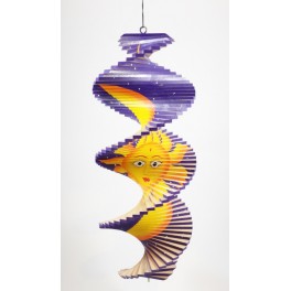 Spirale à vent en bois Soleil et Lune Violet - 40x16